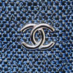 Pre Owned Chanel Blue CC Straw and Caviar Satchel Bag