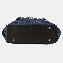 Pre Owned Chanel Blue CC Straw and Caviar Satchel Bag