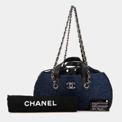 Pre Owned Chanel Blue CC Straw and Caviar Satchel Bag
