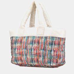 Chanel White Nylon Tweed Printed Coco Cocoon Tote Bag
