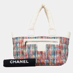 Chanel White Nylon Tweed Printed Coco Cocoon Tote Bag