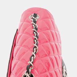 Pre Owned Chanel Black Pink Mini Rectangular Bicolor Patent Leather Flap Bag