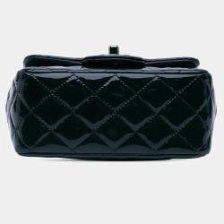 Pre Owned Chanel Navy Blue Mini Square Classic Patent Single Flap Bag