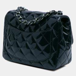 Pre Owned Chanel Navy Blue Mini Square Classic Patent Single Flap Bag