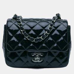 Pre Owned Chanel Navy Blue Mini Square Classic Patent Single Flap Bag
