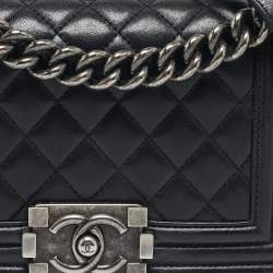 Pre Owned Chanel Black Quilted Leather Small Boy Flap Bag