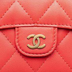 Chanel Red Quilted Lambskin Flap Card Holder on Chain