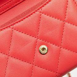 Chanel Red Quilted Lambskin Flap Card Holder on Chain