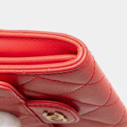 Chanel Red Quilted Lambskin Flap Card Holder on Chain