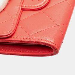 Chanel Red Quilted Lambskin Flap Card Holder on Chain
