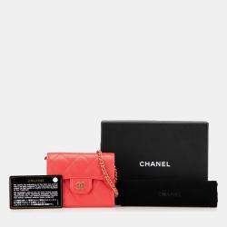 Chanel Red Quilted Lambskin Flap Card Holder on Chain