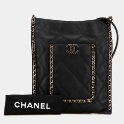 Chanel Black Quilted Calfskin Chain Flat Shoulder Bag
