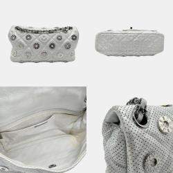 Pre Owned Chanel Silver Leather Perforated Chain Shoulder Bag