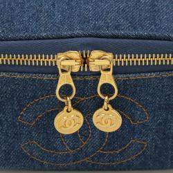 Chanel Coco Mark Denim Vanity Bag Handbag Blue