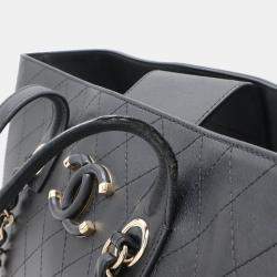 Chanel Black  Chain Leather Matelasse Coco Mark Tote Bag 