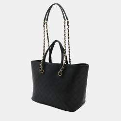 Chanel Black  Chain Leather Matelasse Coco Mark Tote Bag 