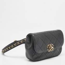 Pre Owned Chanel Black Quilted Leather Chain Infinity Belt Bag