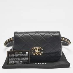 Pre Owned Chanel Black Quilted Leather Chain Infinity Belt Bag