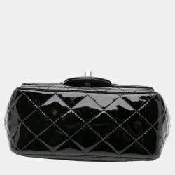 Pre Owned Chanel Black Patent Leather Mini Square Classic Single Flap Shoulder Bag