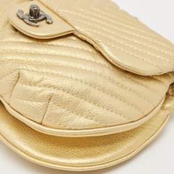 Pre Owned Chanel Yellow Chevron Leather Small Bubble CC Flap Bag