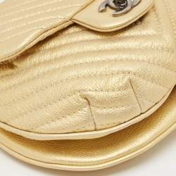 Pre Owned Chanel Yellow Chevron Leather Small Bubble CC Flap Bag