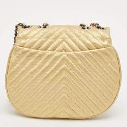 Pre Owned Chanel Yellow Chevron Leather Small Bubble CC Flap Bag