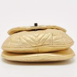 Pre Owned Chanel Yellow Chevron Leather Small Bubble CC Flap Bag
