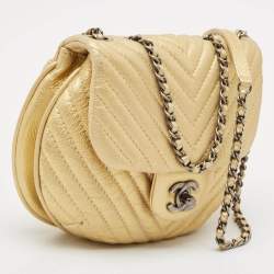 Pre Owned Chanel Yellow Chevron Leather Small Bubble CC Flap Bag