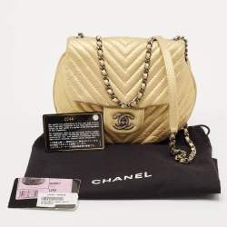 Pre Owned Chanel Yellow Chevron Leather Small Bubble CC Flap Bag