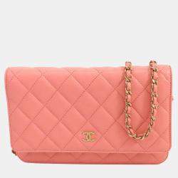 Chanel Pink Caviar Leather Classic Wallet On Chain