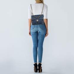 Chanel Blue Quilted Denim CC Flap Double You Backpack