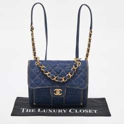 Chanel Blue Quilted Denim CC Flap Double You Backpack