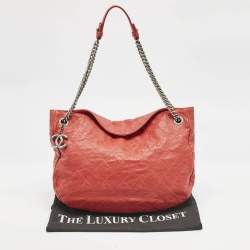 Chanel Red Quilted Caviar Leather Simply CC Hobo