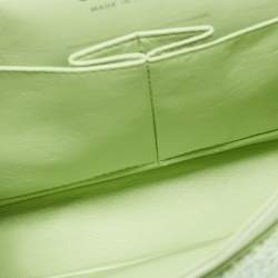 Pre Owned Chanel Green Quilted Tweed Medium Classic Double Flap Bag