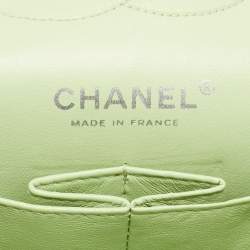 Pre Owned Chanel Green Quilted Tweed Medium Classic Double Flap Bag