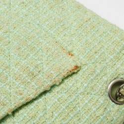 Pre Owned Chanel Green Quilted Tweed Medium Classic Double Flap Bag