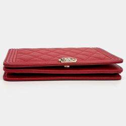 Chanel Red Leather Classic Mini Boy Wallet on Chain Bag