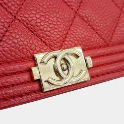 Chanel Red Leather Classic Mini Boy Wallet on Chain Bag