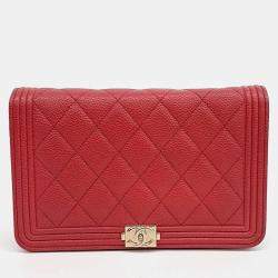 Chanel Red Leather Classic Mini Boy Wallet on Chain Bag