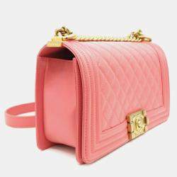 Chanel Pink Caviar Leather Medium Boy Shoulder Bag