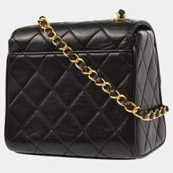 Pre Owned Chanel Black Lambskin Flap Shoulder Bag