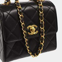 Pre Owned Chanel Black Lambskin Flap Shoulder Bag
