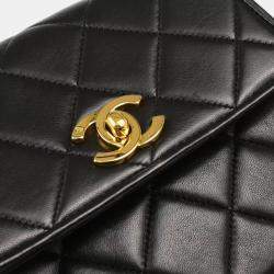 Pre Owned Chanel Black Lambskin Flap Shoulder Bag