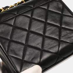 Pre Owned Chanel Black Lambskin Flap Shoulder Bag