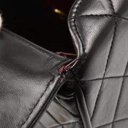 Pre Owned Chanel Black Lambskin Flap Shoulder Bag