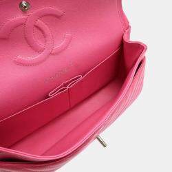 Pre Owned Chanel Pink Chevron Leather Medium Classic Double Flap Shoulder Bag