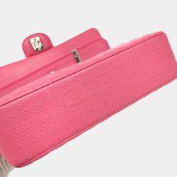 Pre Owned Chanel Pink Chevron Leather Medium Classic Double Flap Shoulder Bag