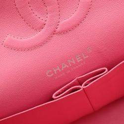 Pre Owned Chanel Pink Chevron Leather Medium Classic Double Flap Shoulder Bag