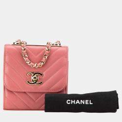 Pre Owned Chanel Pink Mini Chevron Lambskin Trendy CC Chain Wallet Bag
