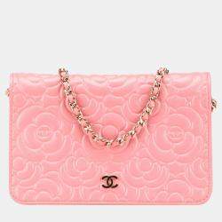 Chanel Pink CC Caviar Camellia Wallet On Chain 